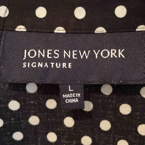 Jones New York signature Knot Front Blouse polkadot white on black size L cotton - Picture 4 of 11